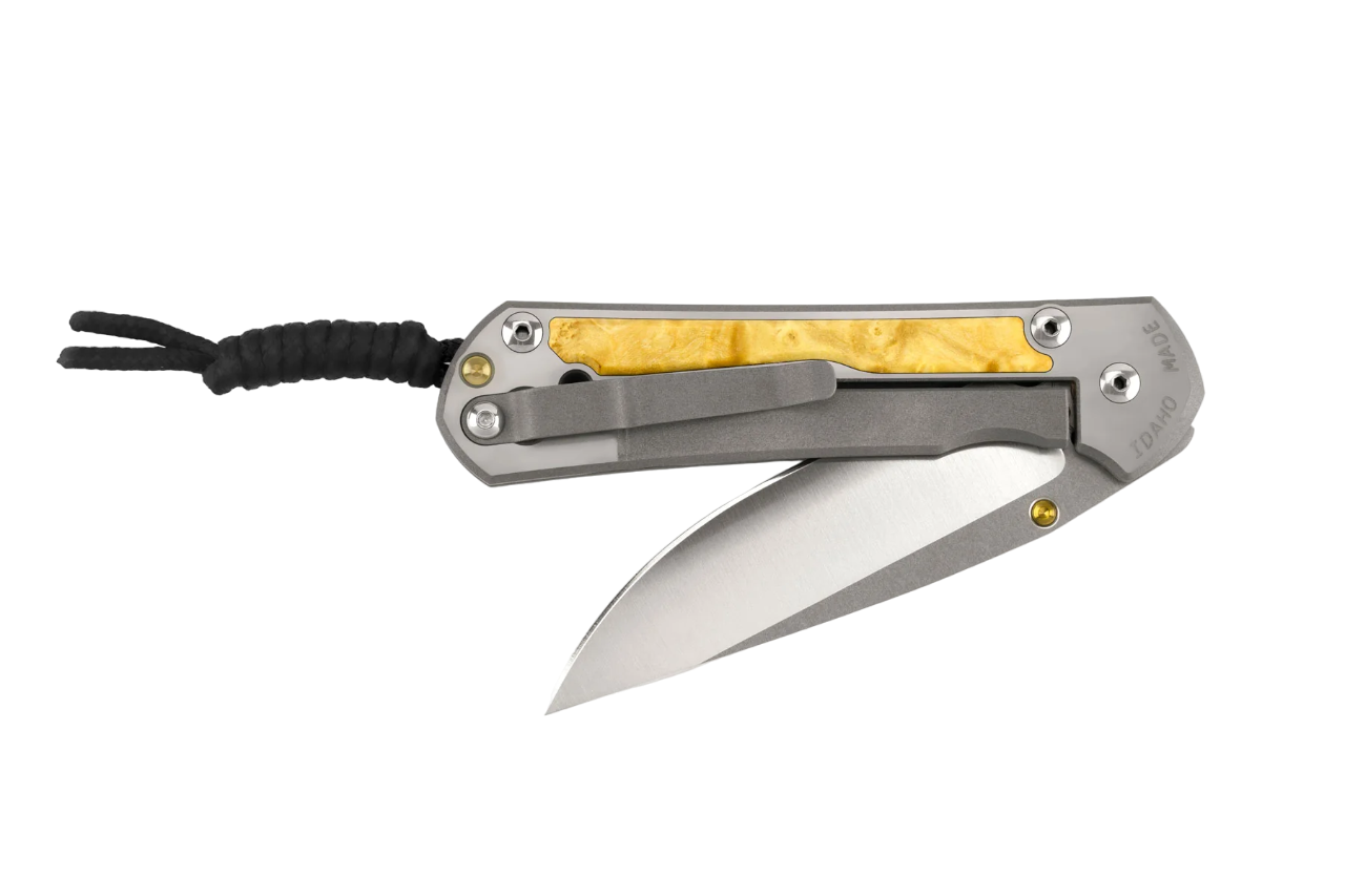 CPM MagnaCut лезо Drop Point на ножі Sebenza 31 з двома золотими штифтами