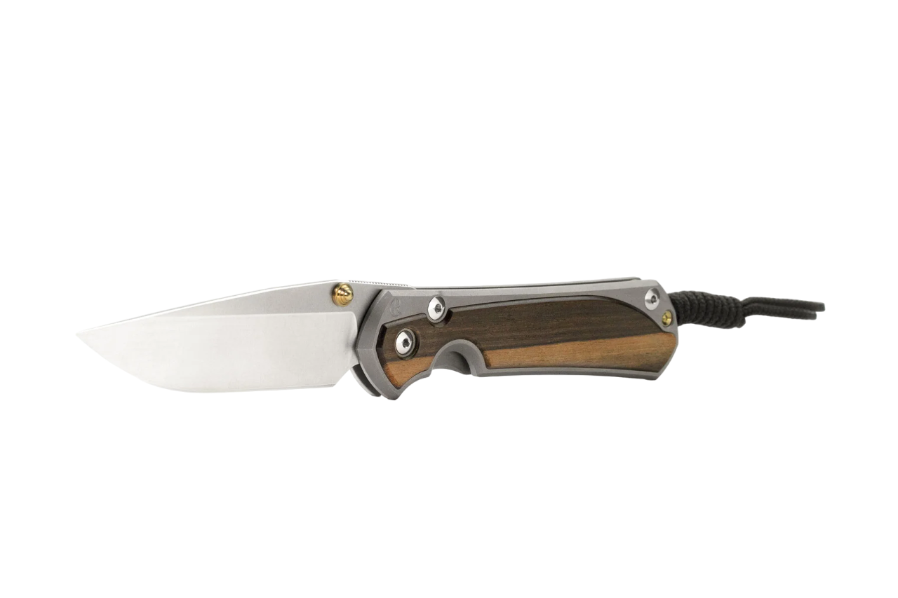 Ніж Sebenza 31 у розкладеному вигляді з ручкою з титану та інкрустацією Macassar Ebony