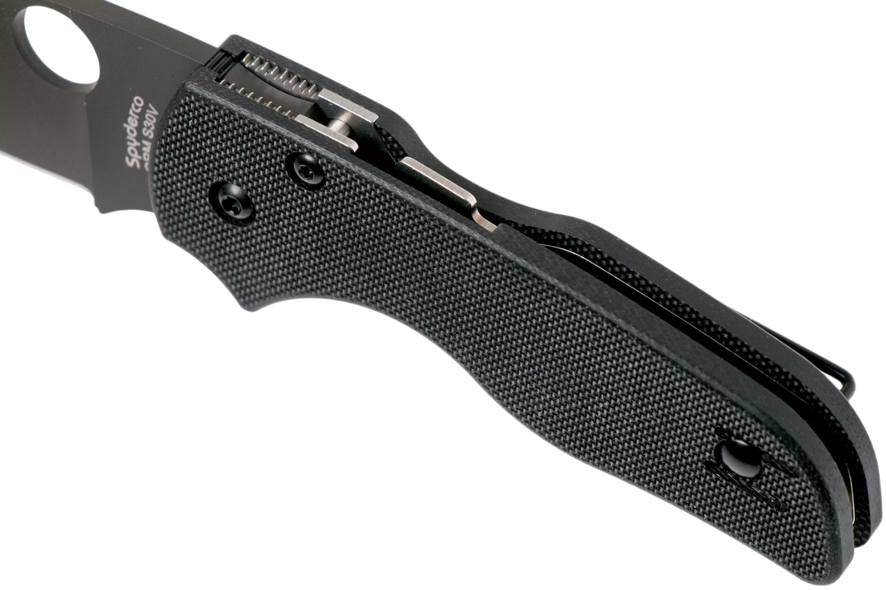 Вид збоку на компресійний замок і чорне лезо з CPM-S30V