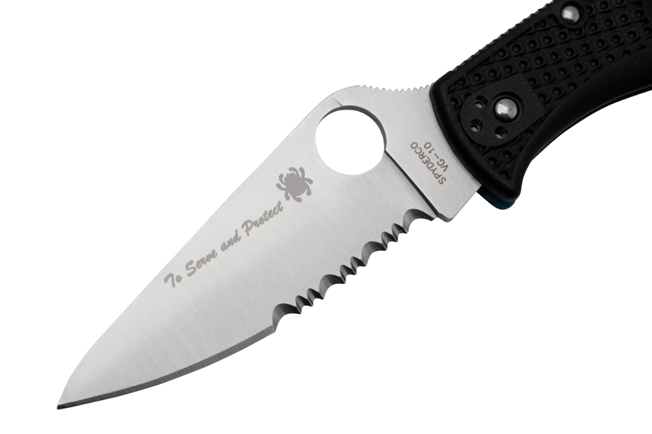 Вид леза з написом "To Serve and Protect"