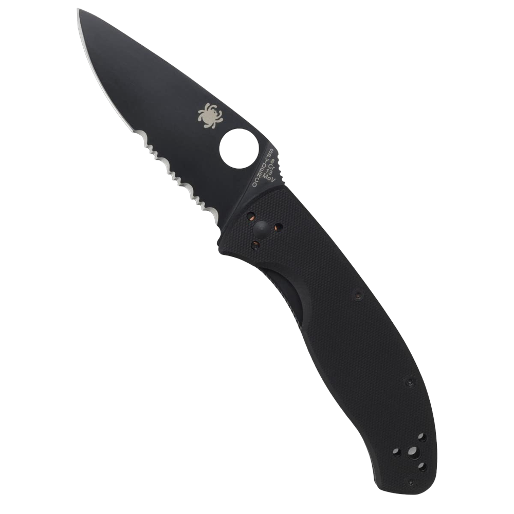 Вид на текстуроване чорне руків’я G-10 ножа Spyderco Tenacious