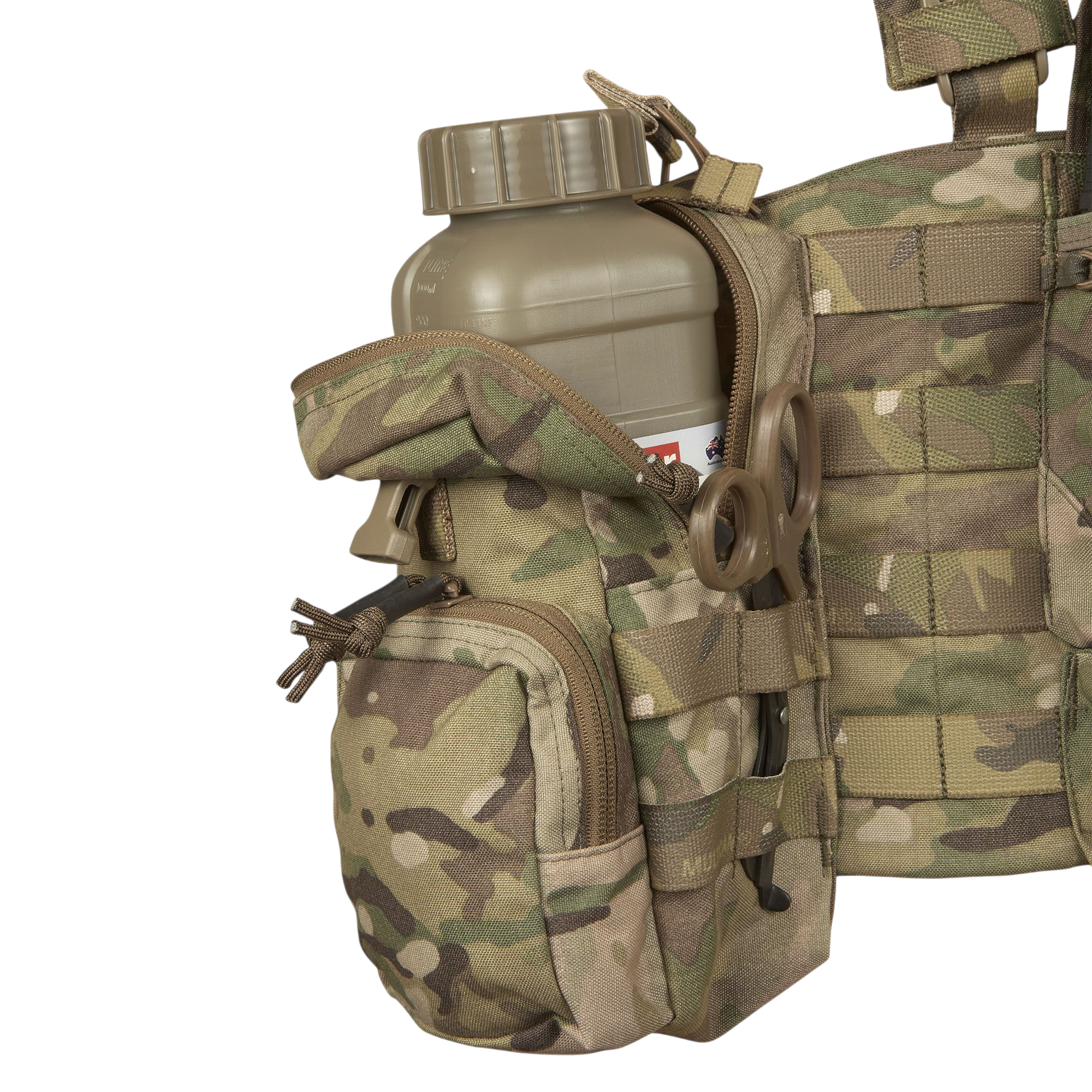 Підсумок з пляшкою та медичними ножицями на жилеті Platatac Peacekeeper MK5 Multicam